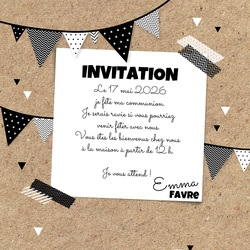 Invitation festive avec guirlande en noir et blanc 157648F Verso