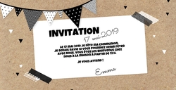 Invitation festive avec guirlande en noir et blanc 157748F Verso