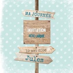 Communion Invitation Jules   Panneau indicateur en bois Recto