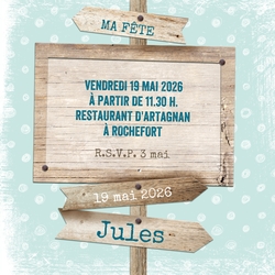 Communion Invitation Jules   Panneau indicateur en bois Verso