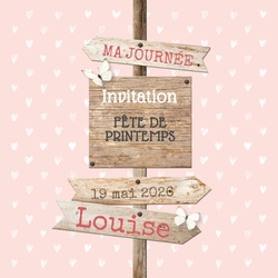 Invitation trendy avec panneau indicateur en bois 157650F Recto