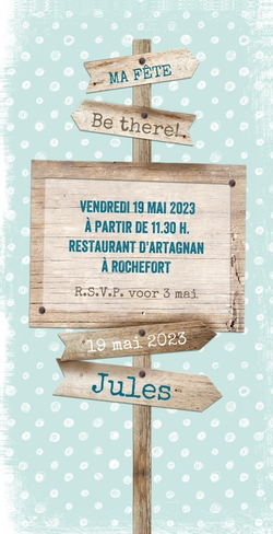 Communion Invitation Jules   Panneau indicateur en bois Verso