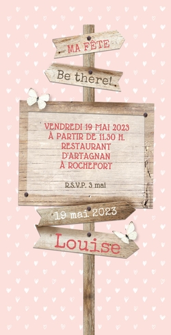 Invitation trendy avec panneau indicateur en bois 157750F Verso