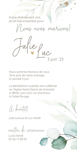 Invitation   Branches d'aquarelle Verso