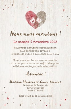 Faire part de mariage   Empreintes Verso