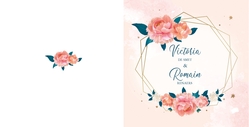 Faire part de mariage   Fleurs aquarelles avec cadre Verso/Recto