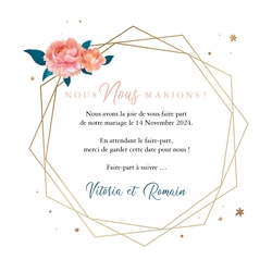 Save the Date   Fleurs aquarelles avec cadre Verso