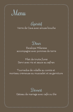 Menu de mariage   Cercle avec propre photo Verso