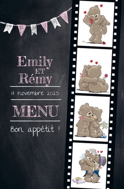 Menu de mariage   Film d'oursons sur tableau noir Recto