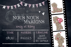 Faire part de mariage   Film d'oursons sur tableau noir Recto