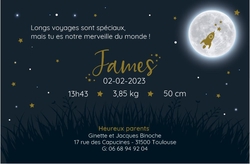 Carte de naissance James   La grande lune et le ciel étoilé Verso