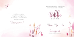 Carte de naissance Bobbi   Champ de fleurs avec des papillons Intérieur