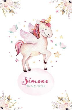 Faire part de naissance Simone   Licorne aquarelle Recto