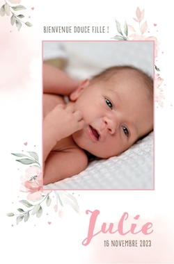 Faire part de naissance Julie   Fleurs avec photo Recto