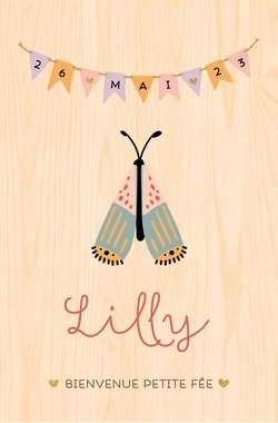 Faire part de naissance Lilly   Papillon avec des drapeaux Recto