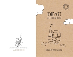 Faire part de naissance Beau   Dessin au trait tracteur Verso/Recto