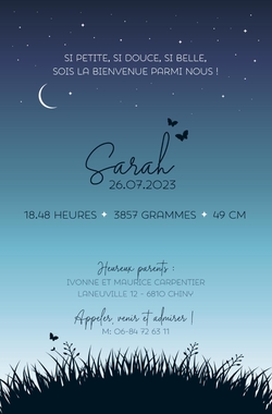 Faire part de naissance Sarah   Fille sur la balançoire Verso