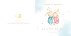 Faire part de naissance Mylan & Milou   Lapins endormis Verso/Recto