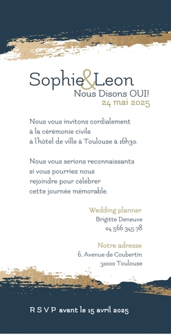 Carte de mariage   Initiales élégantes Verso