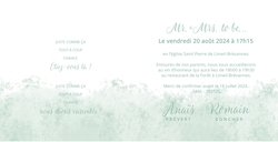 Faire part de mariage   Vert romantique Intérieur