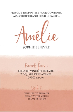 Carte de naissance Amélie   Rayures de la peinture Verso