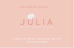 Carte de naissance Julia   Éléphant sur rose Verso