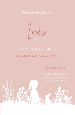 Carte de naissance Inés   Silhouette d'une fille Verso