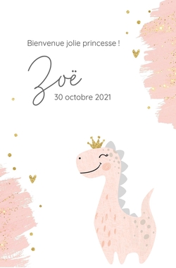 Carte de naissance Zoë   La vie marine   Hippocampe aquarelle rose Recto