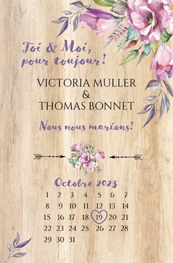 Faire part de mariage   Bois et fleurs Recto