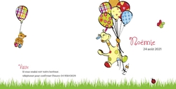 faire part de naissance   girafe avec ballon 114128BFA Verso/Recto