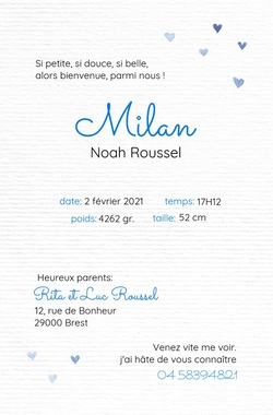 Faire part de naissance   Pluie de coeurs 317048F Verso