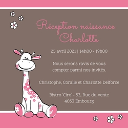 Invitation   Girafe rose 11409710F Verso