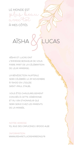 Carte de mariage   Pink et Gold Verso