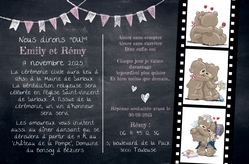 Faire part de mariage   Film d'oursons sur tableau noir Verso