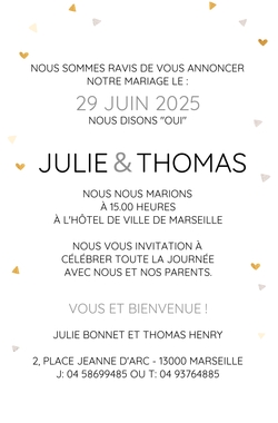 Faire part de mariage   M. et Mme dans une coupe de champagne Verso