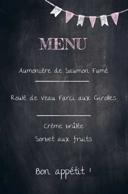 Menu de mariage   Film d'oursons sur tableau noir Verso