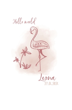 Geboortekaartje Leona   Baby flamingo Voorkant