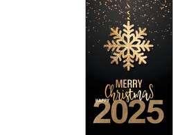 Kerstkaart   Gouden ijskristal en 2025 Achterkant/Voorkant