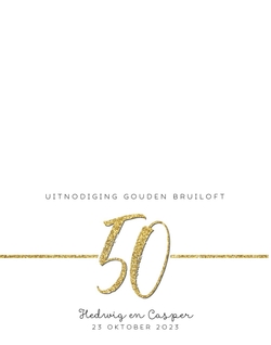 Uitnodiging   Handgeschreven 50 in goud Achterkant/Voorkant